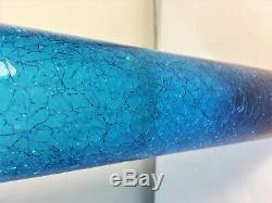 Tall Myers Turquoise Blue Crackle Blenko Bottle Vase. Art Glass Decanter. MCM