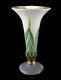 Tall S. Lundberg Studios Art Glass Trumpet Vase Iridescent Pulled Feather Signed