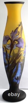 Tall Vintage 17 Blue Yellow Purple Dragonfly Cameo Glass Vase Galle Repro