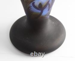 Tall Vintage 17 Blue Yellow Purple Dragonfly Cameo Glass Vase Galle Repro