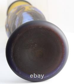 Tall Vintage 17 Blue Yellow Purple Dragonfly Cameo Glass Vase Galle Repro