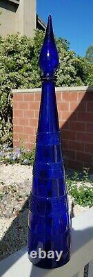 Tall Vintage Empoli Cobalt Blue Genie Bottle Decanter with Stopper 26 MCM