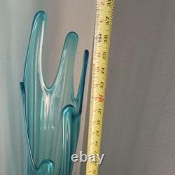 Tall peacock blue L. E. Smith Glass Vase Decorative Free-Standing for Any Room