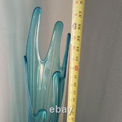 Tall peacock blue L. E. Smith Glass Vase Decorative Free-Standing for Any Room
