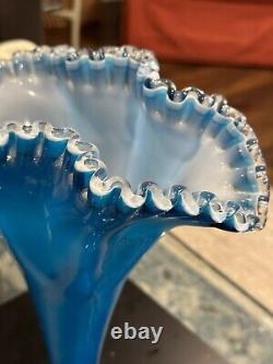 Teal Blue Fenton 13 Jamestown Silver Crest Fan Art Glass Vase
