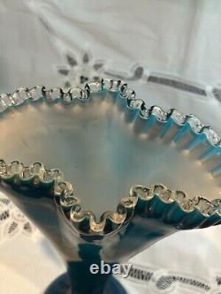 Teal Blue Fenton 13 Jamestown Silver Crest Fan Art Glass Vase