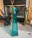 Teal Blue Floor Vase 21-inch-Tall Square Pyramidal Flower Vase weighs 10 lbs