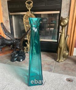 Teal Blue Floor Vase 21-inch-Tall Square Pyramidal Flower Vase weighs 10 lbs