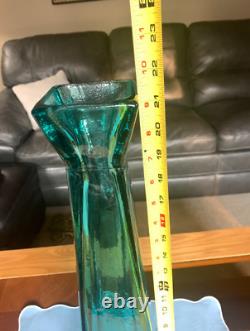 Teal Blue Floor Vase 21-inch-Tall Square Pyramidal Flower Vase weighs 10 lbs
