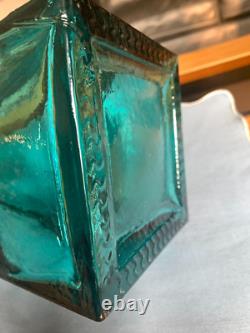 Teal Blue Floor Vase 21-inch-Tall Square Pyramidal Flower Vase weighs 10 lbs