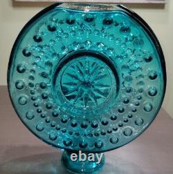 Teal Blue Sunburst Glass Vase Erich Jachmann Blown In Mold Germany MCM Heavy