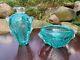 Teal Murano bullicante controlled bubble aqua art glass Vase And Bowl Set