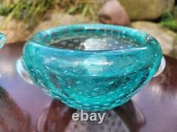 Teal Murano bullicante controlled bubble aqua art glass Vase And Bowl Set