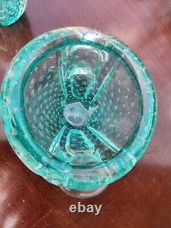 Teal Murano bullicante controlled bubble aqua art glass Vase And Bowl Set