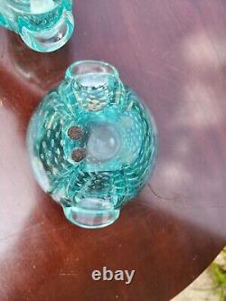 Teal Murano bullicante controlled bubble aqua art glass Vase And Bowl Set