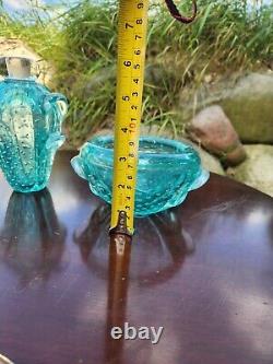 Teal Murano bullicante controlled bubble aqua art glass Vase And Bowl Set