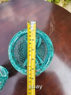 Teal Murano bullicante controlled bubble aqua art glass Vase And Bowl Set