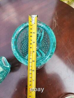 Teal Murano bullicante controlled bubble aqua art glass Vase And Bowl Set