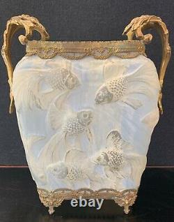 The Best Antique Phoenix/consolidated Glass Fish Vase With Gold Filigree Accent