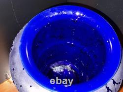 Thorn Glass Vase (1999) Hand-Etched, Frosted-Cobalt Blue Floral Design-signd