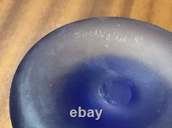 Thorn Glass Vase (1999) Hand-Etched, Frosted-Cobalt Blue Floral Design-signd