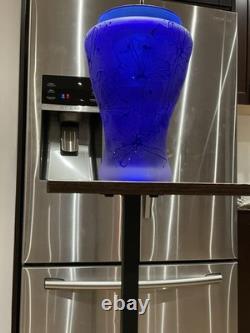 Thorn Glass Vase (1999) Hand-Etched, Frosted-Cobalt Blue Floral Design-signd