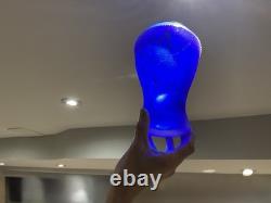 Thorn Glass Vase (1999) Hand-Etched, Frosted-Cobalt Blue Floral Design-signd