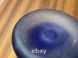 Thorn Glass Vase (1999) Hand-Etched, Frosted-Cobalt Blue Floral Design-signd