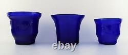 Three retro Lyngby art glass vases in blue. Denmark mid 20 c
