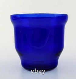 Three retro Lyngby art glass vases in blue. Denmark mid 20 c