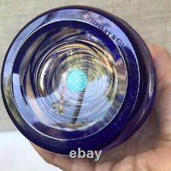 Tiffany & Co. Cut Lead Crystal Royal Blue Clear Glass Swirl Vase 8.25H