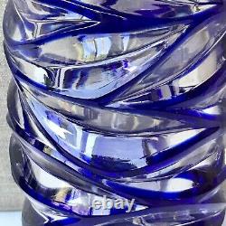 Tiffany & Co. Cut Lead Crystal Royal Blue Clear Glass Swirl Vase 8.25H