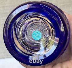 Tiffany & Co. Cut Lead Crystal Royal Blue Clear Glass Swirl Vase 8.25H