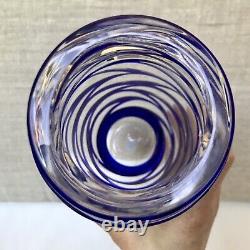 Tiffany & Co. Cut Lead Crystal Royal Blue Clear Glass Swirl Vase 8.25H