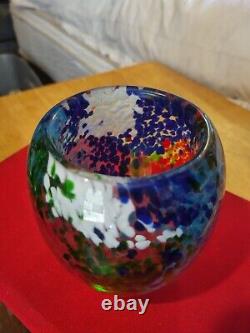 Tiffany Dale speckled Arts 4x4 glass decor vase red aqua blue white