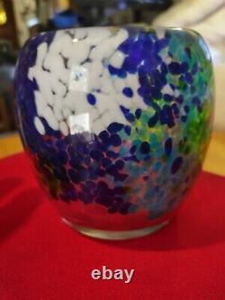 Tiffany Dale speckled Arts 4x4 glass decor vase red aqua blue white