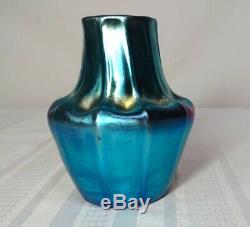 Tiffany Experimental Cabinet Vase, Blue Favrile Pinched Ribbed Shoulder Vase