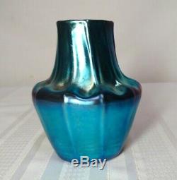 Tiffany Experimental Cabinet Vase, Blue Favrile Pinched Ribbed Shoulder Vase