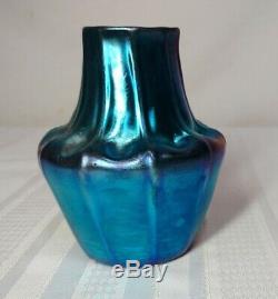 Tiffany Experimental Cabinet Vase, Blue Favrile Pinched Ribbed Shoulder Vase