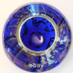 Tim Lazer Art Glass Vase Blue/Chrome/Gold 9 famous CA glass artist