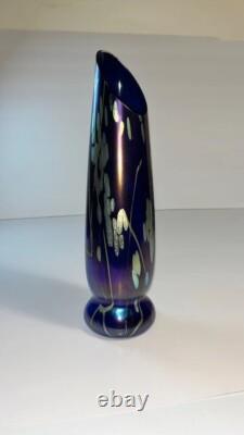 Tim Lazer Art Glass Vase Cobalt Blue Gold Teal Signed 94 famous CA glass artist