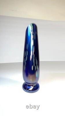 Tim Lazer Art Glass Vase Cobalt Blue Gold Teal Signed 94 famous CA glass artist
