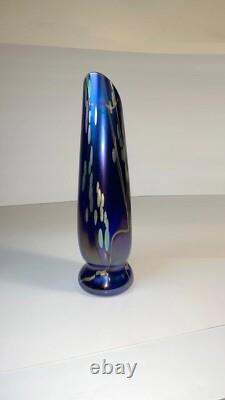 Tim Lazer Art Glass Vase Cobalt Blue Gold Teal Signed 94 famous CA glass artist