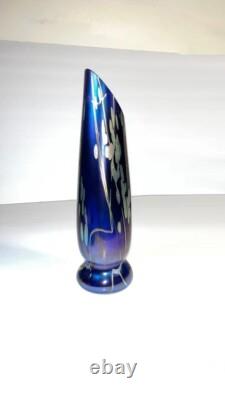 Tim Lazer Art Glass Vase Cobalt Blue Gold Teal Signed 94 famous CA glass artist