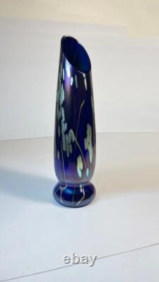 Tim Lazer Art Glass Vase Cobalt Blue Gold Teal Signed 94 famous CA glass artist