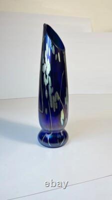 Tim Lazer Art Glass Vase Cobalt Blue Gold Teal Signed 94 famous CA glass artist