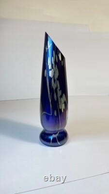 Tim Lazer Art Glass Vase Cobalt Blue Gold Teal Signed 94 famous CA glass artist