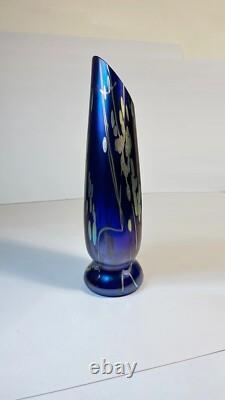 Tim Lazer Art Glass Vase Cobalt Blue Gold Teal Signed 94 famous CA glass artist