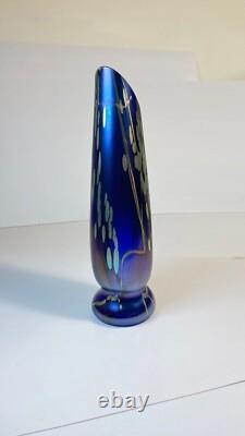 Tim Lazer Art Glass Vase Cobalt Blue Gold Teal Signed 94 famous CA glass artist