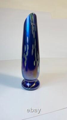 Tim Lazer Art Glass Vase Cobalt Blue Gold Teal Signed 94 famous CA glass artist